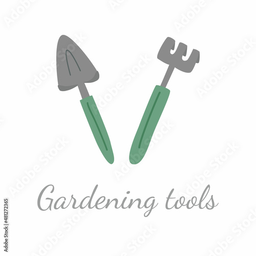 Rake, shovel for gardening. set of gardening tools vector illustration