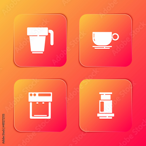 Set Coffee cup, , machine and Aeropress coffee icon. Vector