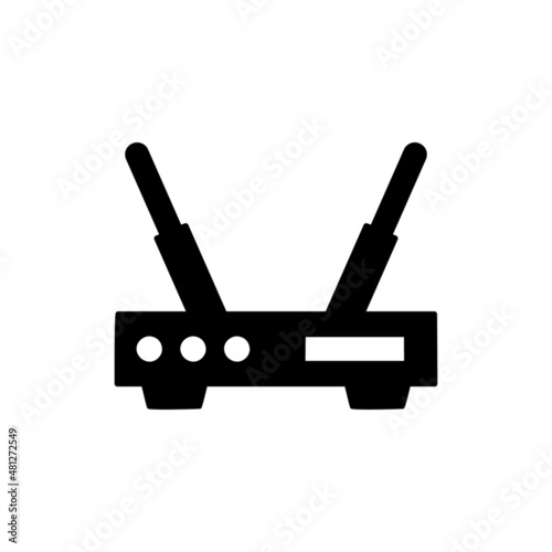 wifi router icon in black flat glyph, filled style isolated on white background