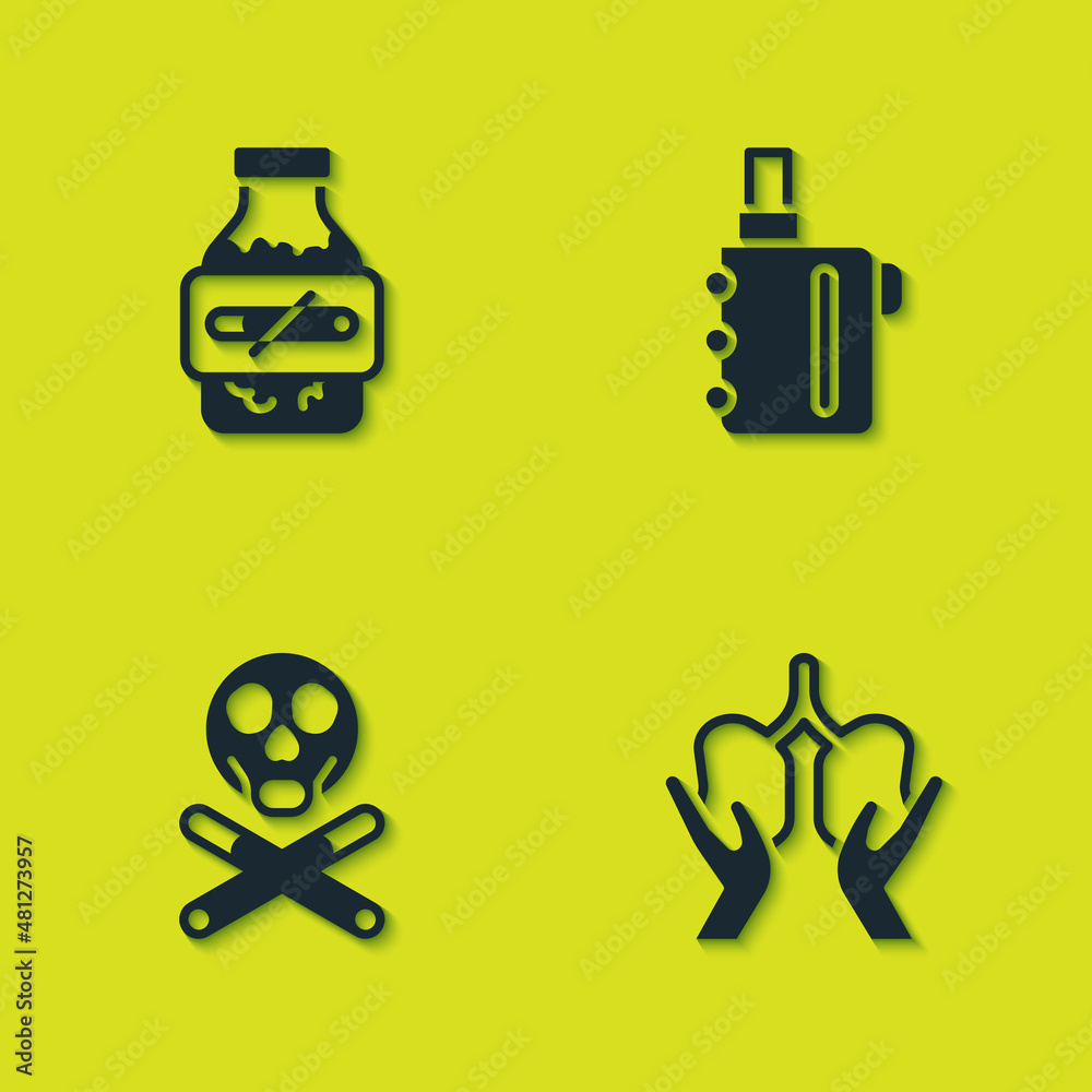Set Nicotine gum in blister pack, Lungs, Bones and skull and Electronic cigarette icon. Vector