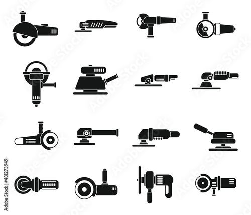 Grinding machine icons set simple vector. Build construct