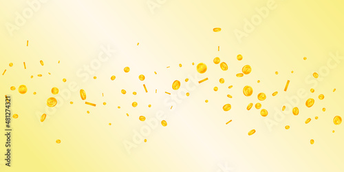 Indian rupee coins falling. Ideal scattered INR coins. India money. Elegant jackpot, wealth or success concept. Vector illustration.