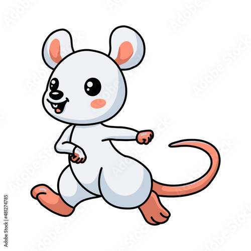 Cute little white mouse cartoon walking