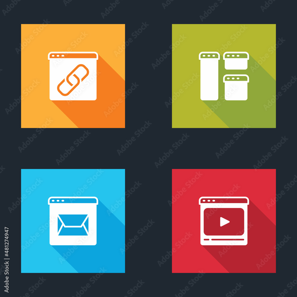 Set Browser window, Website and mail and Online play video icon. Vector Set Browser window, Website and mail and Online play video icon. Vector