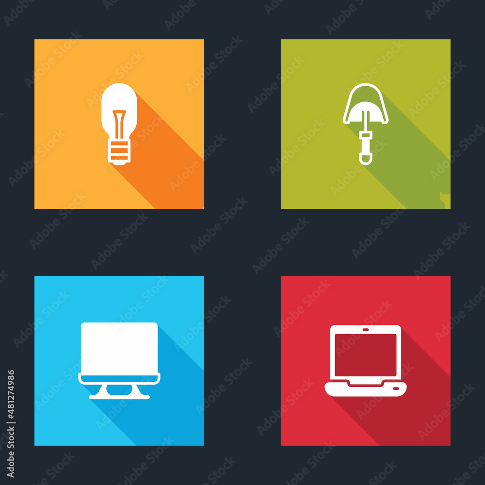 Set Light bulb, Spatula, Smart Tv and Laptop icon. Vector Set Light bulb, Spatula, Smart Tv and Laptop icon. Vector