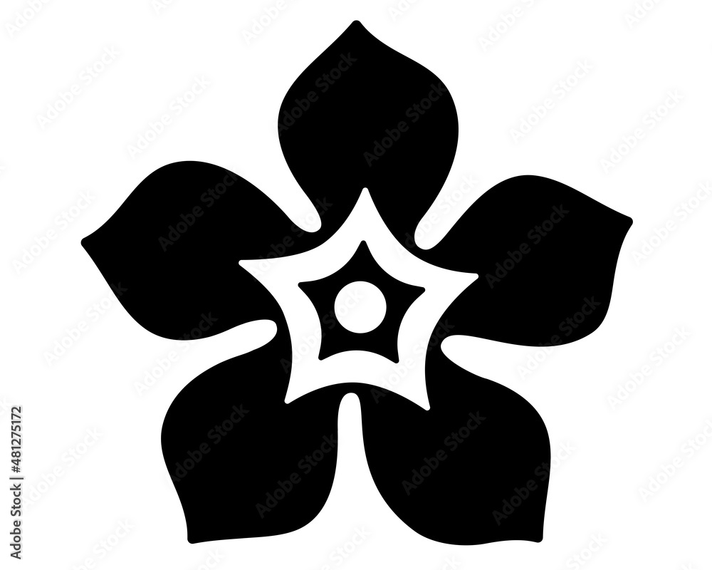 Flower with five petals - vector silhouette picture for logo or pictogram. Plant flower - linear silhouette sign or icon Flower with five petals - vector silhouette picture for logo or pictogram. Plant flower - linear silhouette sign or icon