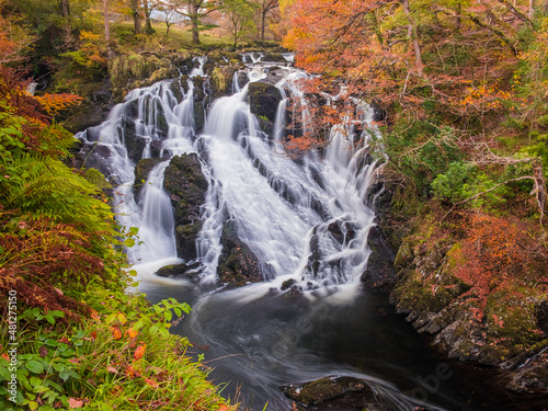 Swallow Falls Betws-Y-Coed Snowdonia National Park North Wales Long Exposure with Autumn colour photo
