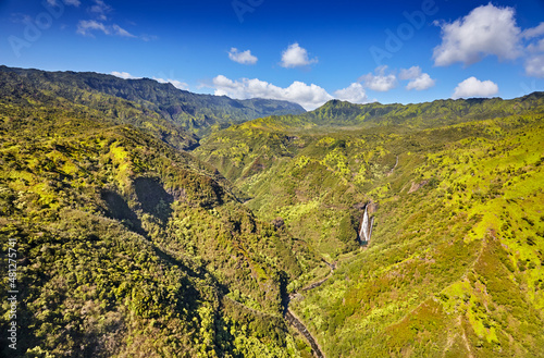 Spectacular erosion by rivers and waterfalls in Kauai's lush, wet interior photo