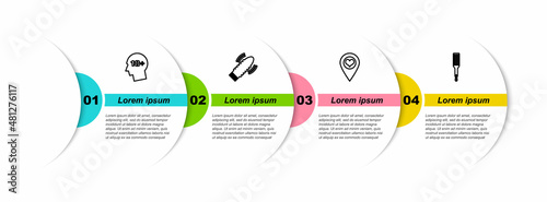 Set line Head with 18 plus, Dildo vibrator for sex games, Location heart and Spanking paddle. Business infographic template. Vector