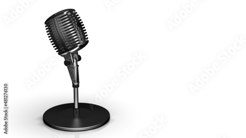 Photography Metallic silver retro microphone under white lighting background