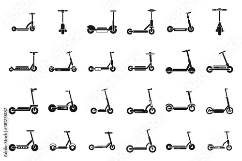 Electric scooter icons set simple vector. City bike photo