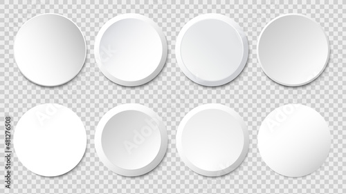 White paper frame vector set. Blank round labels, banners, icons or stickers for your design