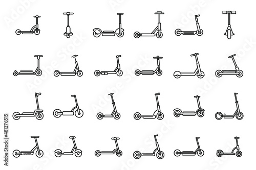 Electric scooter icons set outline vector. City bike