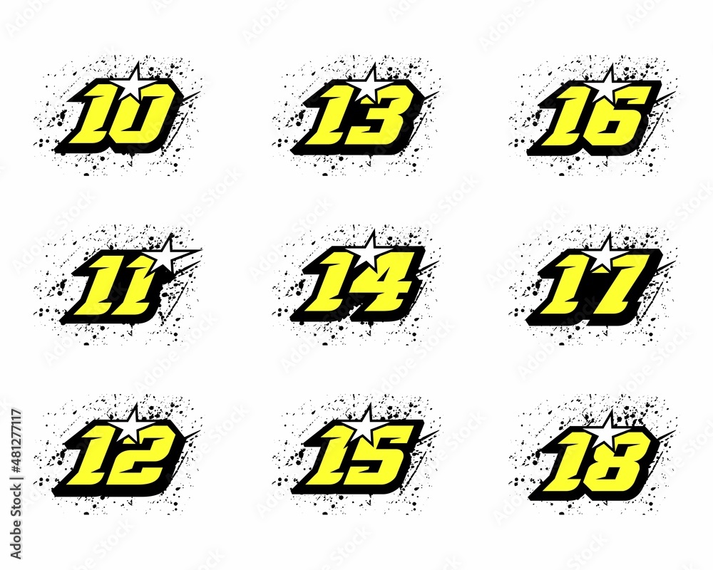 Racing number, start racing number, sport race number with brush point ...