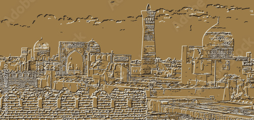 Panoramic view of bukhara from Ark, Uzbekistan - vector illustration