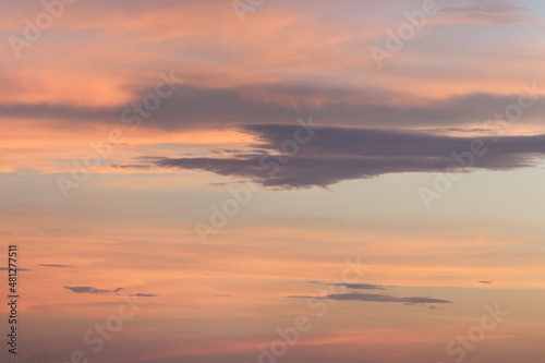 Beautiful late afternoon with sunset in colorful sky in shades of pink and orange taken in selective focus and macro photography.