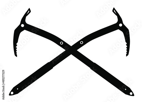 two Ice axes, montain climbing equipment, vector illustration logo