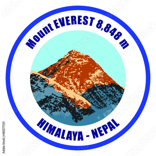 vector illustration logo of Mount Everest 8,848 m sunset colored 