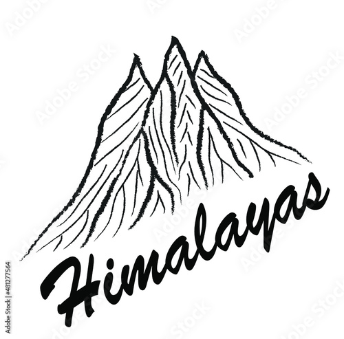 mountains landscape, vector illustration logo, black and white 