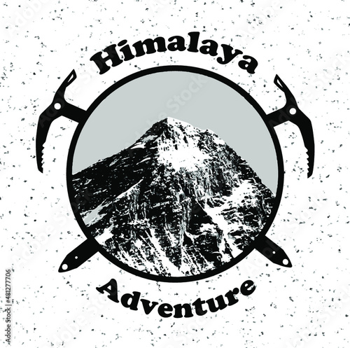 Vector illustation logo of Mount Everest, himalayas, Nepal photo