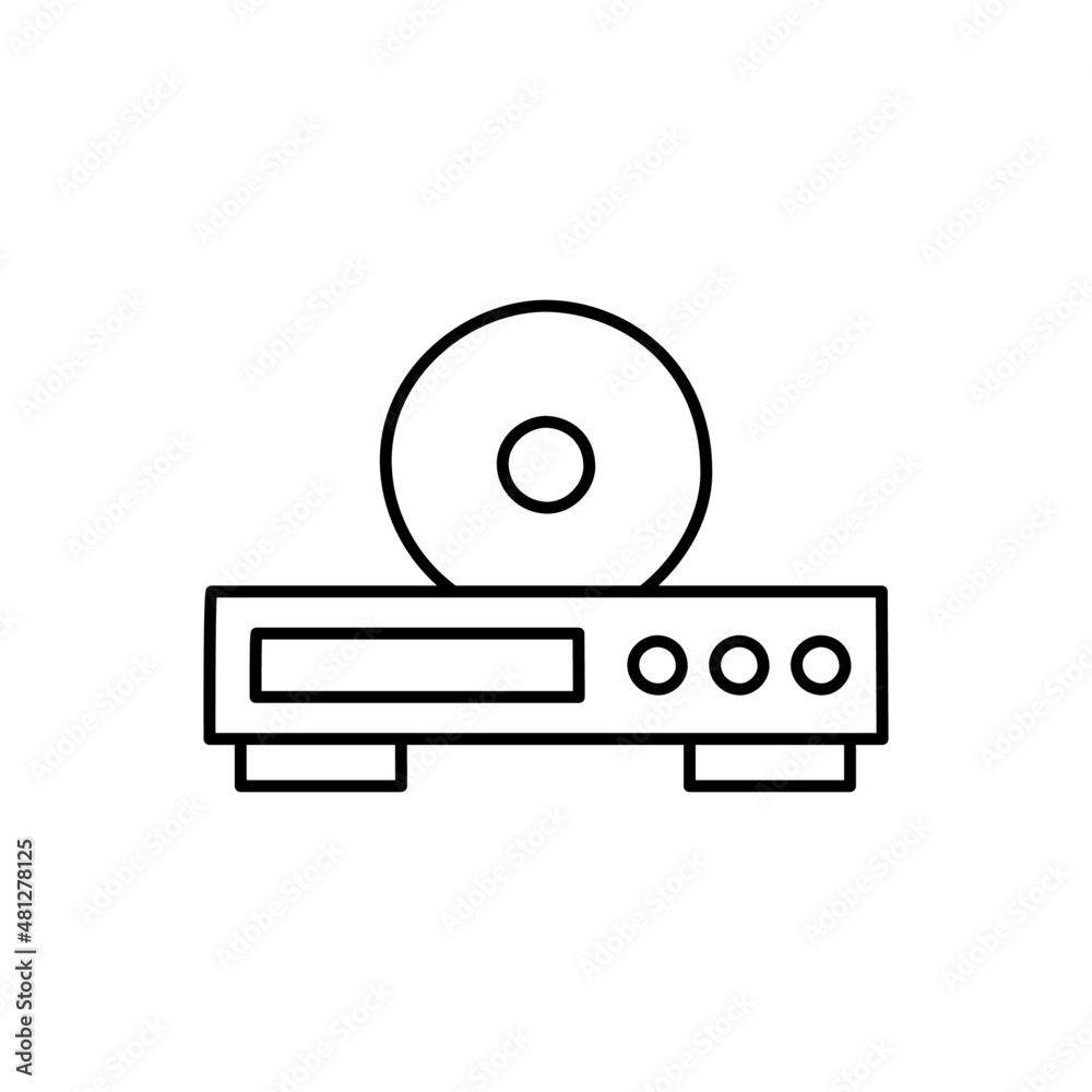 Disc player Icon in black line style icon, style isolated on white background Disc player Icon in black line style icon, style isolated on white background