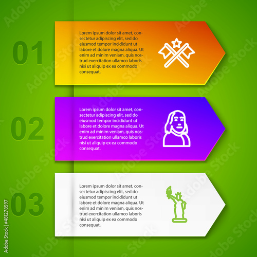 Set line American flag, Benjamin Franklin and Statue of Liberty. Business infographic template. Vector