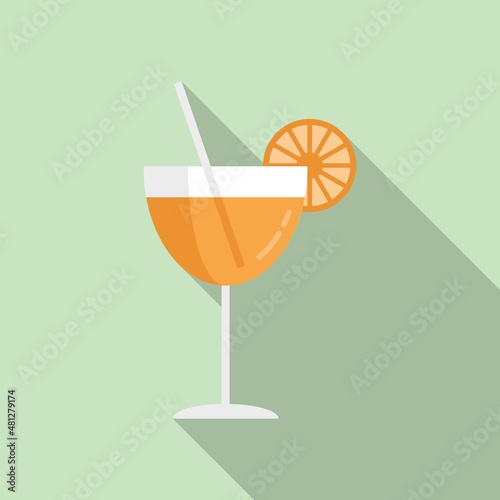 Orange cocktail icon flat vector. Juice fruit