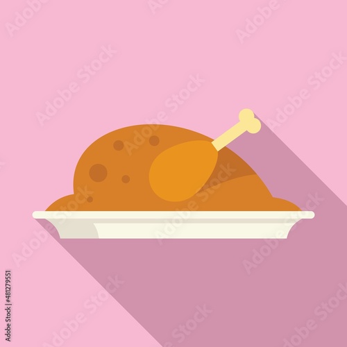 Cooked chicken icon flat vector. Roast food