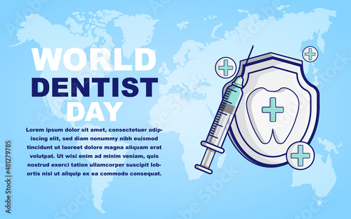 world dentist's day horizontal blue banner world map