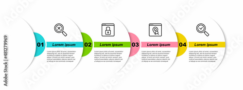 Set line Magnifying glass and delete, Secure your site with HTTPS, SSL, Infographic of city map and check mark. Business infographic template. Vector