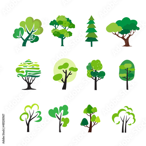 set of Colorful tree vector illustration