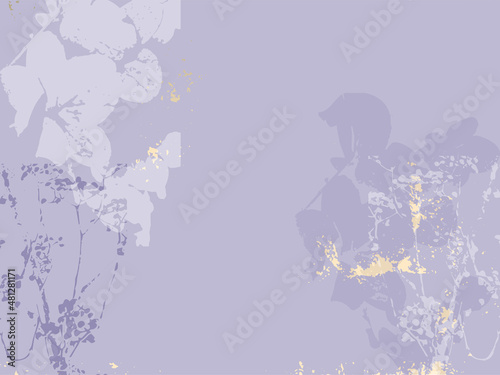 Floral rustic background in violet trendy color with flowers and botanicals