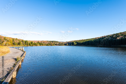 Panoramic view of blue water Spruce Knob Lake in Canaan valley Appalachian mountains in West Virginia sunset in Monongahela National Forest autumn fall season