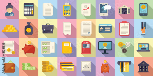Bank icons set flat vector. Online digital