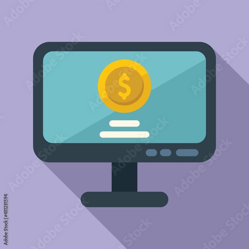 Finance monitor icon flat vector. Payment service