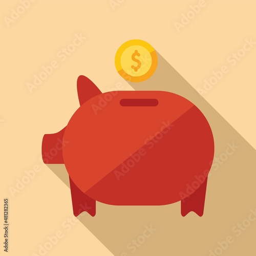 Piggy bank icon flat vector. Finance payment