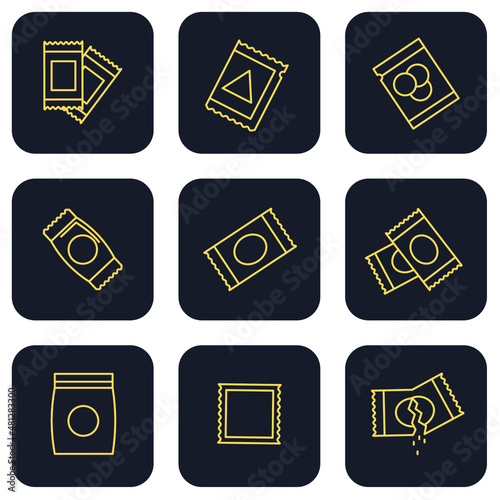 Set of Sachet icon. Sachet pack symbol template for graphic and web design collection logo vector illustration