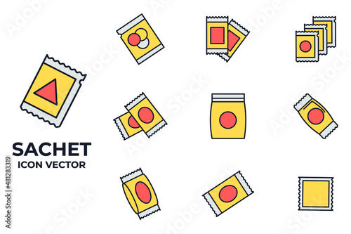 Set of Sachet icon. Sachet pack symbol template for graphic and web design collection logo vector illustration