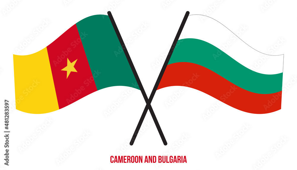 Cameroon and Bulgaria Flags Crossed And Waving Flat Style. Official Proportion. Correct Colors. Cameroon and Bulgaria Flags Crossed And Waving Flat Style. Official Proportion. Correct Colors.