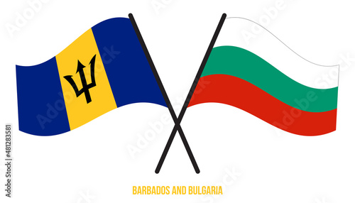 Barbados and Bulgaria Flags Crossed And Waving Flat Style. Official Proportion. Correct Colors.