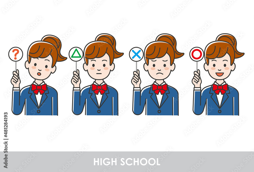 女子高校生のマルバツ指し棒のイラストバリエーション