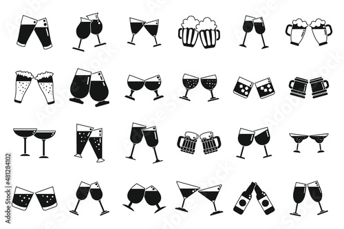 Cheers icons set simple vector. Beer toast