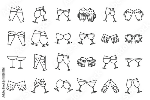 Foto Cheers icons set outline vector. Beer toast
