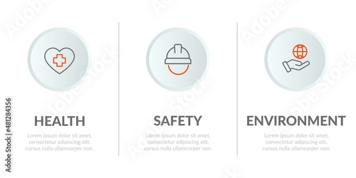 HSE - Health Safety Environment acronym infographic vector illustration with icons and title