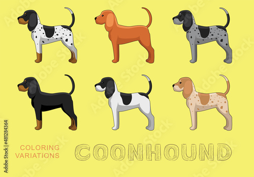 Dog Coonhound Coloring Variations Cartoon Vector Illustration