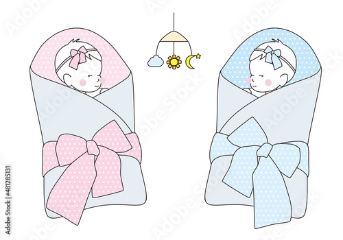 かわいい赤ちゃんのイラスト　おくるみの中ですやすや眠る赤ちゃん