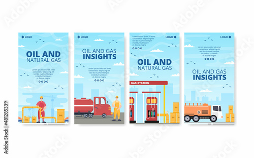 Oil Gas Industry Stories Template Flat Design Illustration Editable of Square Background for Social Media or Greetings Card