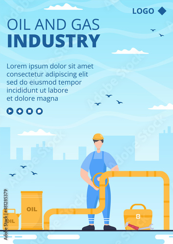 Oil Gas Industry Flyer Template Flat Design Illustration Editable of Square Background for Social Media or Greetings Card
