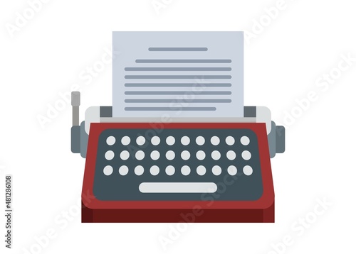 Typewriter. Front view. Simple flat illustration