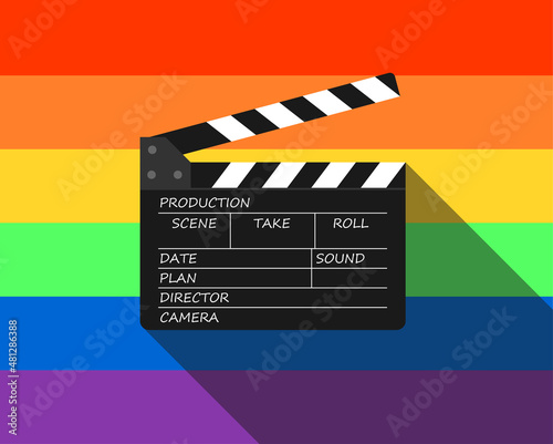 Ilustracao claquete sombra cinema LGBT, cinema, serie tv, gay, lesbica, amor, romance, comunidade gay, rainbow, pride, love is love, gay, comunidade, LGBT, LGBTQ, cine, representatividade